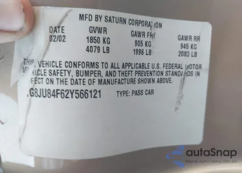 2002 Saturn L-Series Lw200 from USA, damaged, VIN 1G8JU84F62Y566121